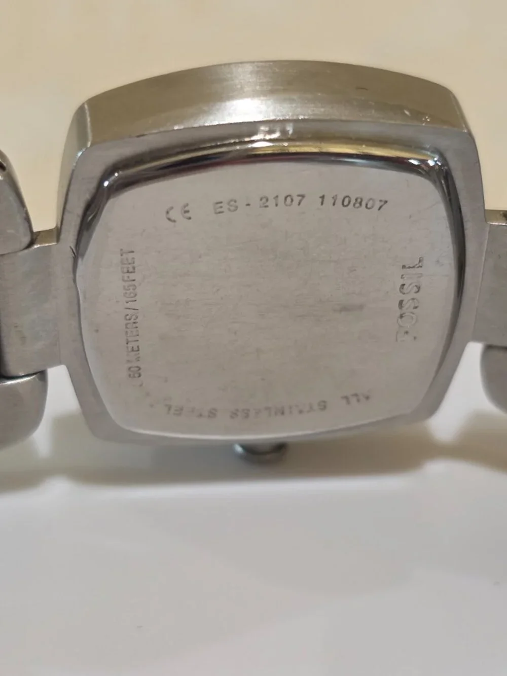 Fossil WOODGIRL Square Face Brushed Stainless Steel Wood Detail Wrist Watch